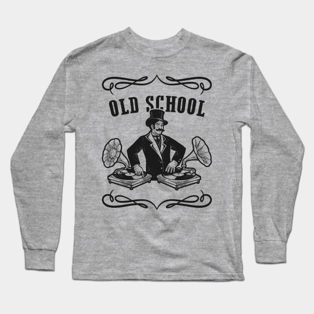 Old School Music - Vintage DJ Spinning Phonograph Records Long Sleeve T-Shirt by TwistedCharm